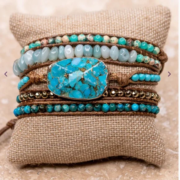 Boho “ Kelly 10 Turquoise “ Vegan Leather Wrap Bracelet with Turquoise Stone - Picture 1 of 2